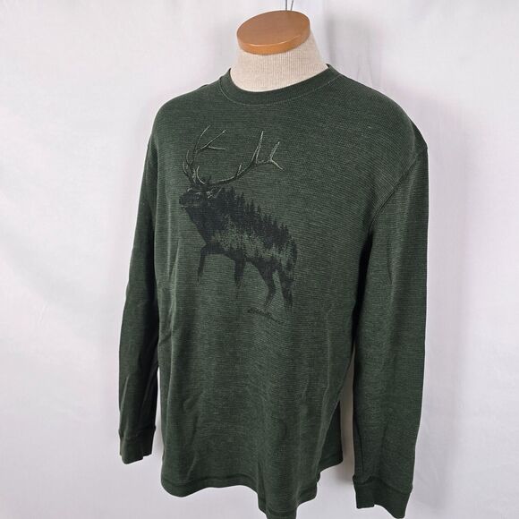 Eddie Bauer Sweatshirt Men's M Green Elk Print Long Sleeve Crew Neck - Picture 10 of 13